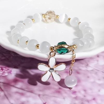 New Ladies Sweet Simple and Fashionable All-match Opal Bracelet Flower Pendant Various Colors Single Circle Bracelet Jewelry