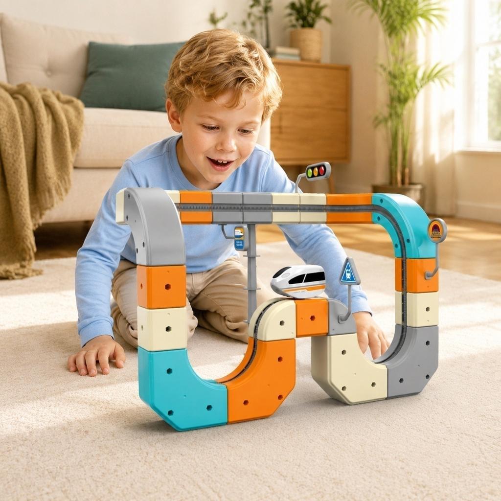 Magnetic Building Blocks Track Car Set with Gravity-Defying Magnetic Attraction Roller Coaster Track Educational Puzzle Train Toy for Kids