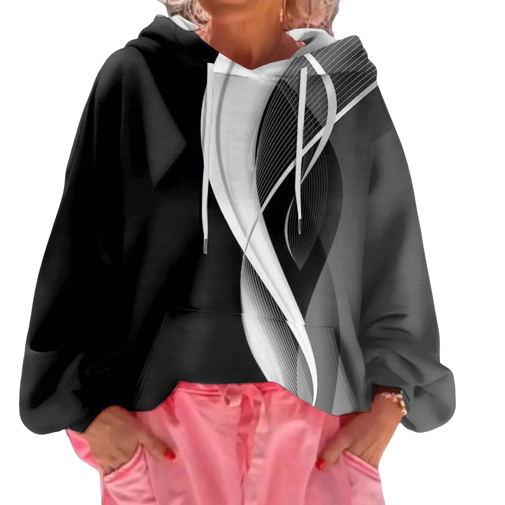 Women's Floral Print Loose Casual Long Sleeved Hooded Sweatshirt