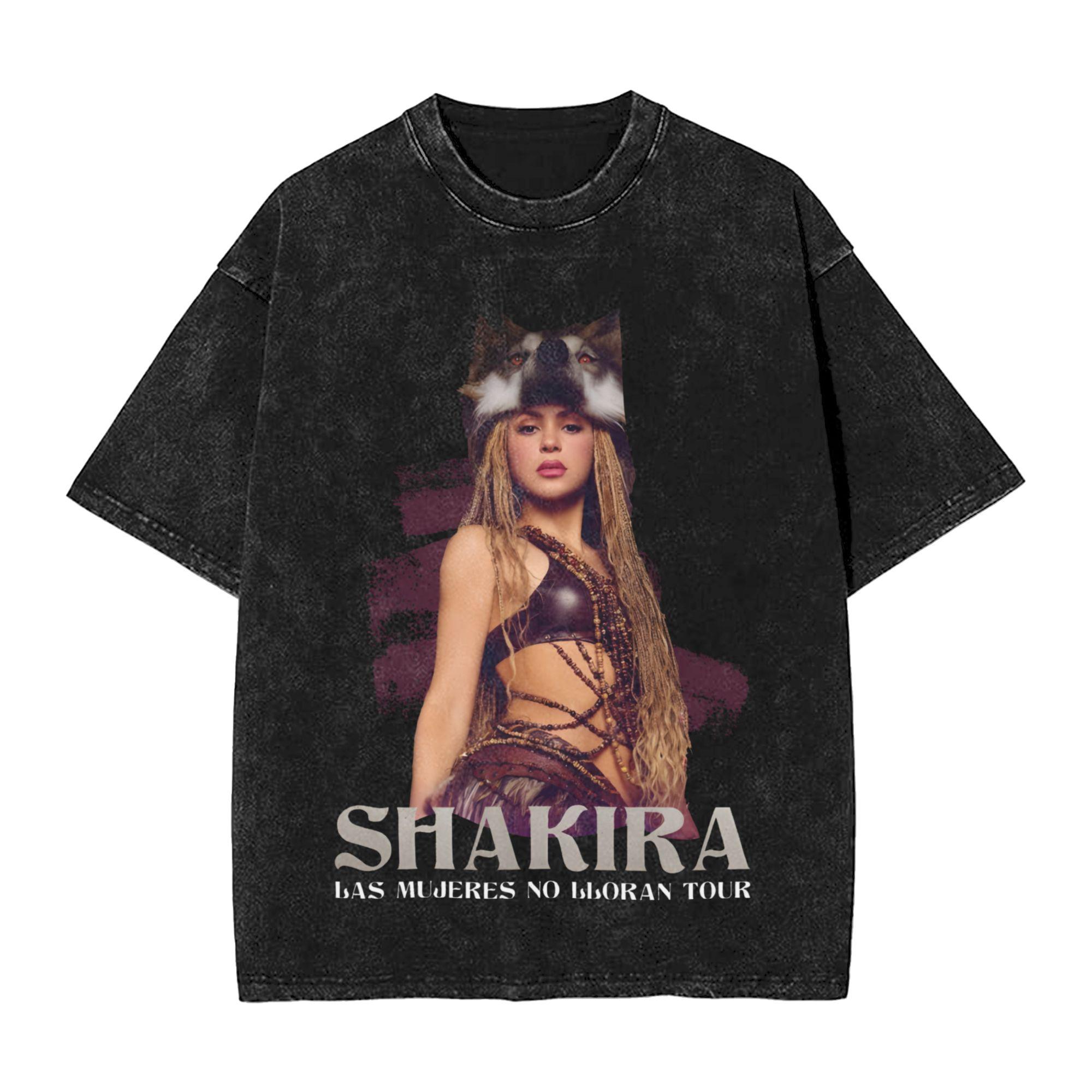 

Shakira las mujeres ya no lloran world tour Apparel Washed T Shirts for Unisex Women Streetwear Hip Hop TShirt Summer Tees S