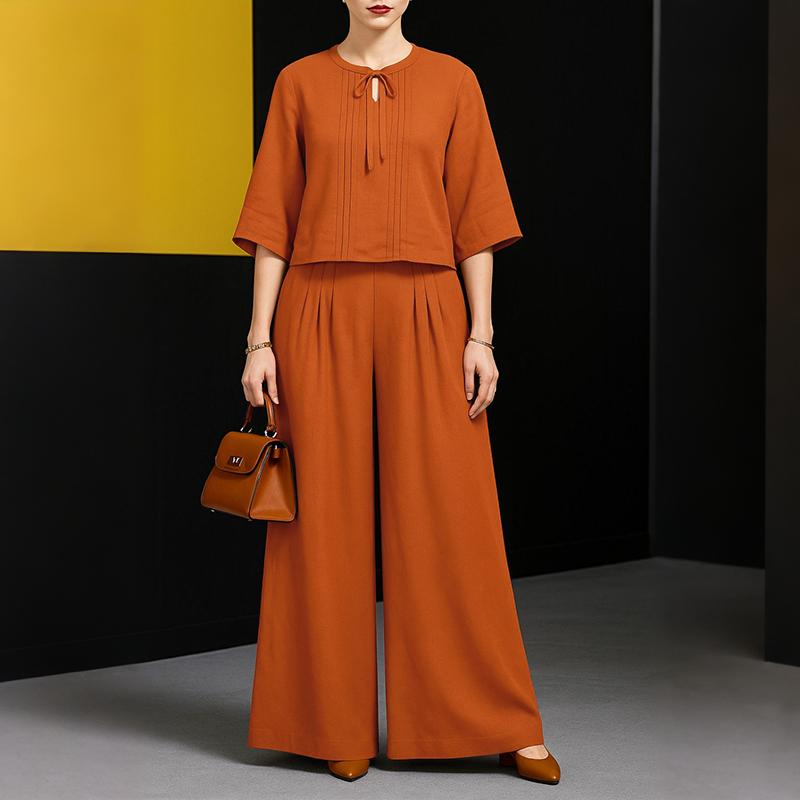 

ZANZEA Женские повседневные комплекты из блузки и брюк с рукавом 3/4 из двух предметов 5XL оранжевый