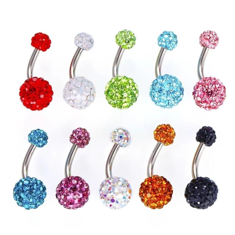 Zircon Crystal Ball Belly Button Rings Stainless Steel Shiny Body Jewelry  Accessories