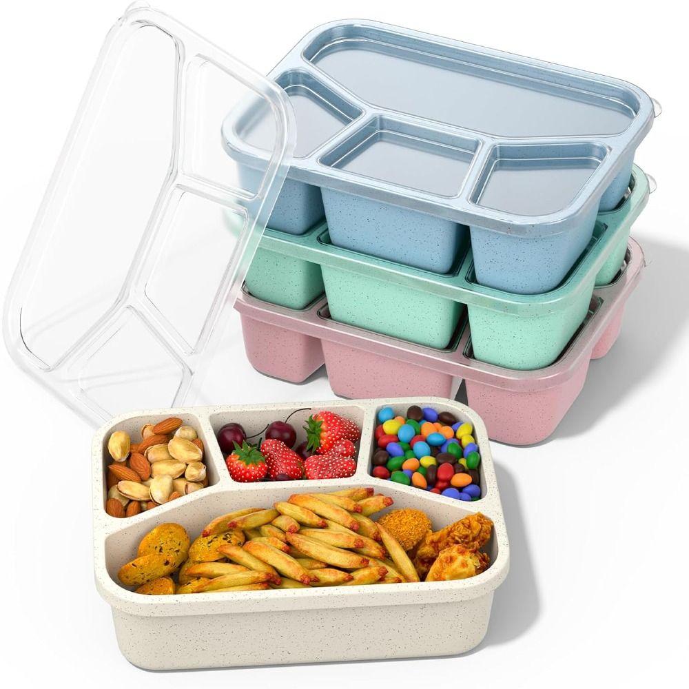 4 Compartments Stackable Snack Boxes with Lids Meal Prep Containers New Kids Bento Box