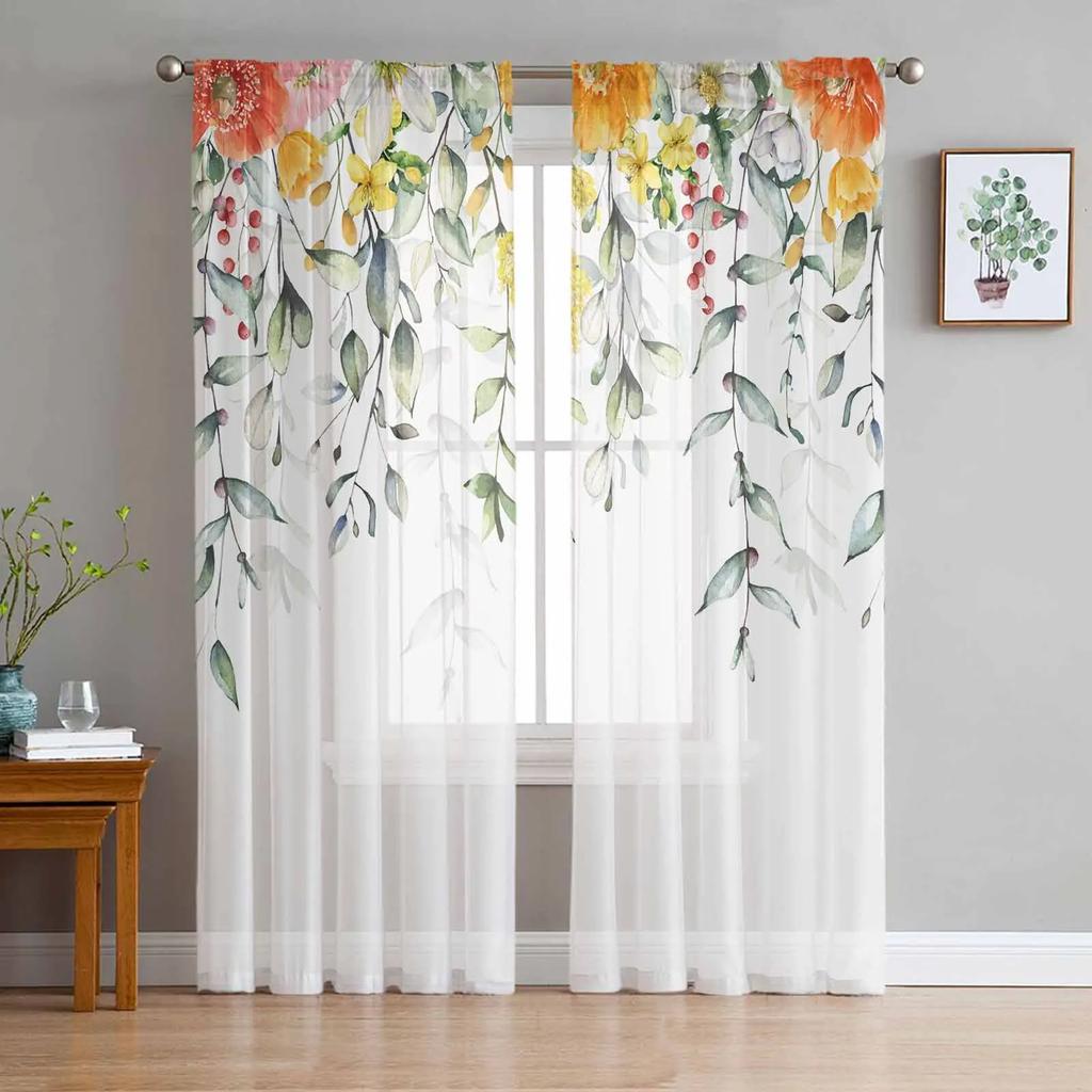Spring Flower Rose Sheer Curtains for Bedroom Living Room Decoration Window Curtain for Kitchen Tulle Voile Organza Drapes