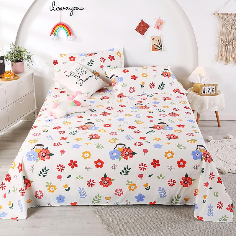3Pcs Botanical Floral Pattern Bed Sheet Set 100% Cotton Skin-friendly Breathable Bedsheet Sets Home Flat Sheet with Pillowcases