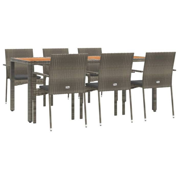 VidaXL Ensemble à manger jardin et coussins 7 pcs gris rotin, ensemble de salle à manger, ensemble de salle à manger 3184997