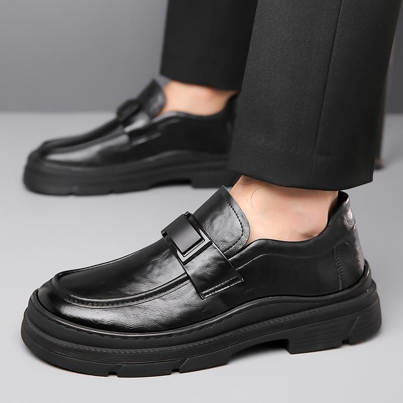 Fashion Retro Style Men Business Shoes Luxury Brand Thick Bottom Comfy Leather Derby Shoes High Quality Non-Slip Mens Casual Shoes