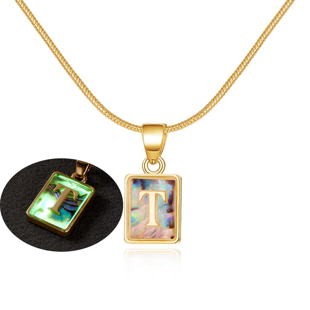Colored Shell Luminous 26 Letter Square Brand Pendant Snake Bone Chain Necklace Couple Letter Necklace