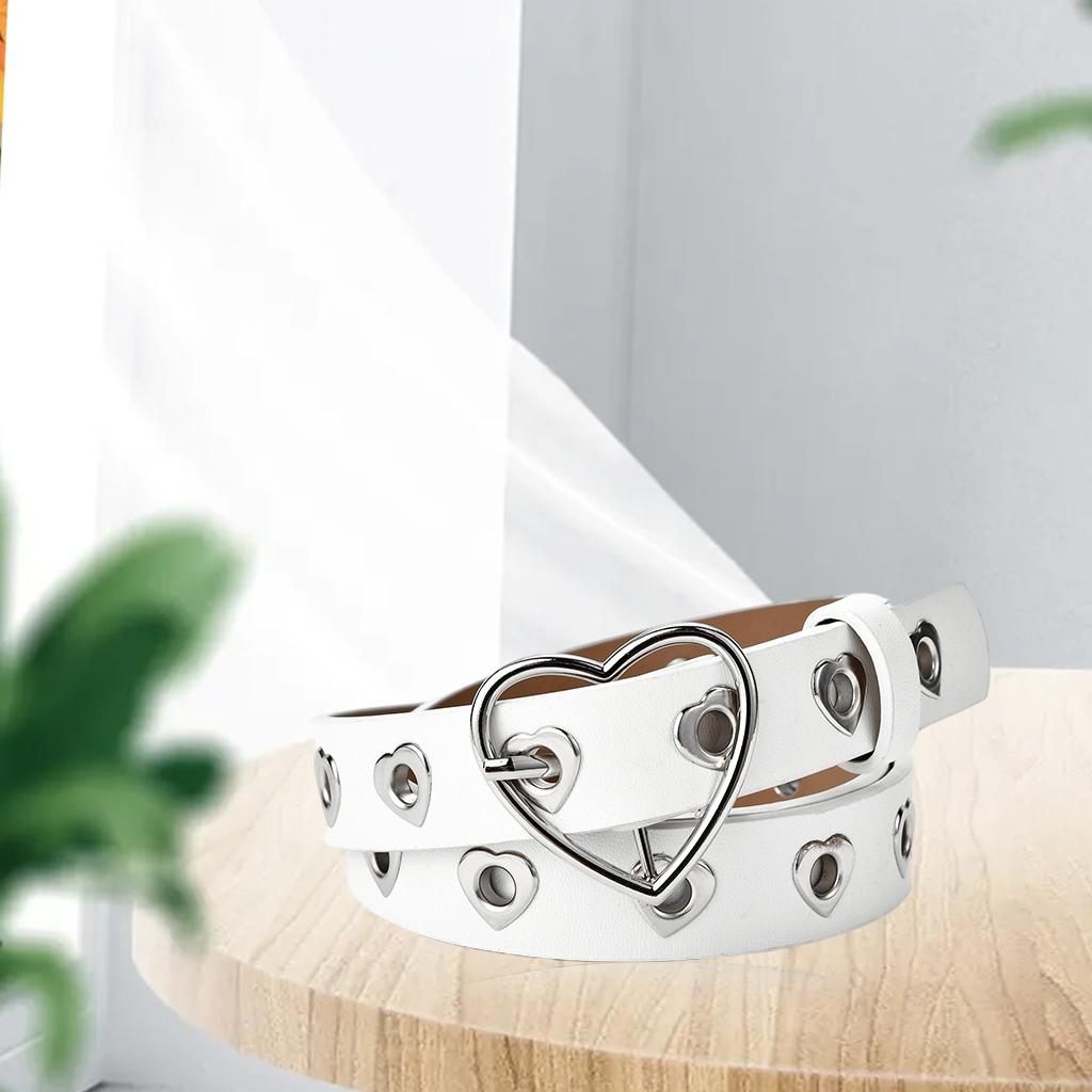 Buckle Decoration Belt Fashion Heart-Shaped Eyelet Hollow Girl Jeans Shorts Porous