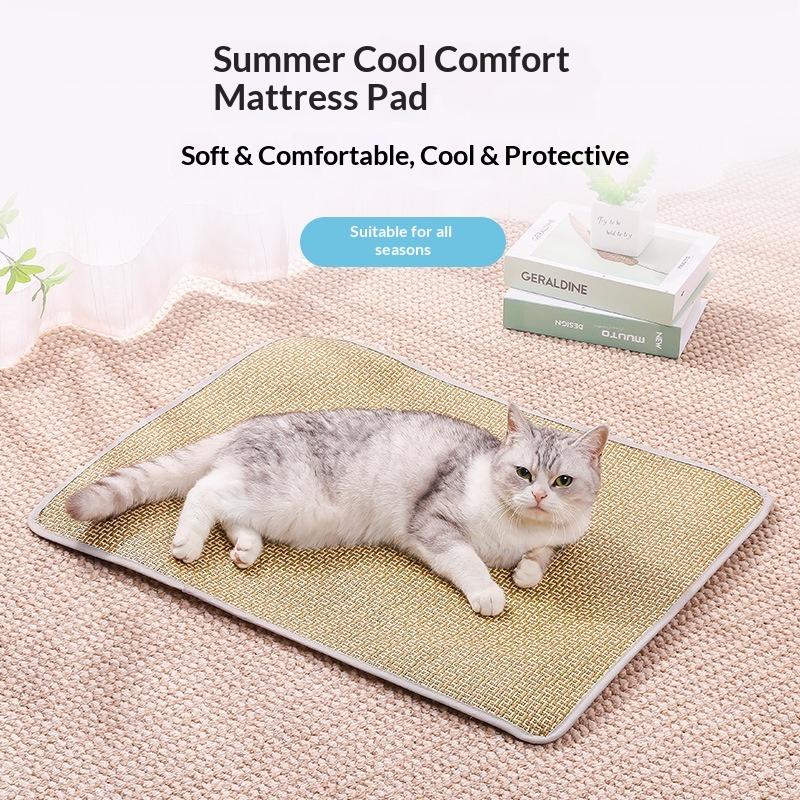 Grass Mat Pet Cooling Pad, Summer Cool Bed for Dogs and Cats, Natural Woven Sleeping Mat with Non-Slip Bottom Pet Supply