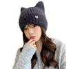Korean Version of Autumn and Winter New Hat for Women's Metal Diamond Logo Cute Ear Knitted Wool Hat for Winter Warm Ear Protection Hat Thick