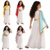 Kinderen Meisjes Griekse Toga Kostuum met Sjaal Gouden Rand Metallic Taille Mouwloos Achterrits Jurk voor Halloween Thema Cosplay