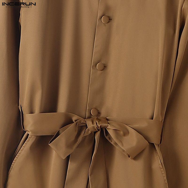 INCERUN Men Long Sleeve Buttons Bandage Jumpsuit Long Rompers Overalls