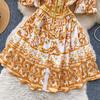 Summer Women Elegant Flare Sleeve Designer Print Runway Dresses V-neck Single Breasted Mini Short Party Dress