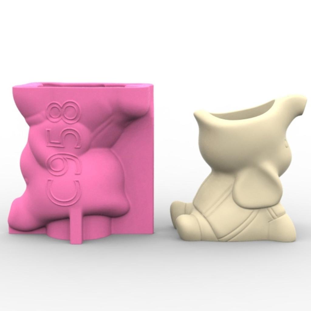 Cartoon Animal Flower Pots Silicone Mold Succulent Plant Vase Casting Mould for Making Resin Epoxy Craft Pen Holder