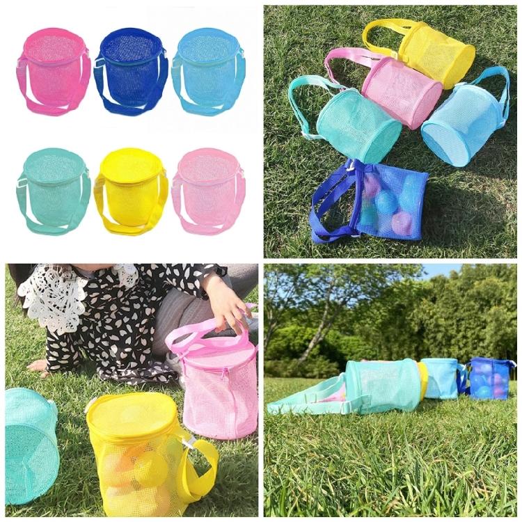 Reusable Kids Beach Play Shoulder Bag Zippered Mesh Storage Bag with Adjustable Strap For Seashells Hunting Sand Game