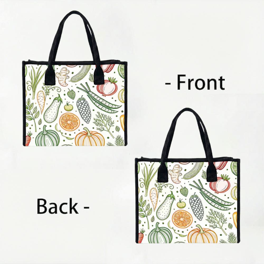 Vegetable Print Casual Tote Bag Lightweight Stylish Daily Grocery Shoulder Handbag