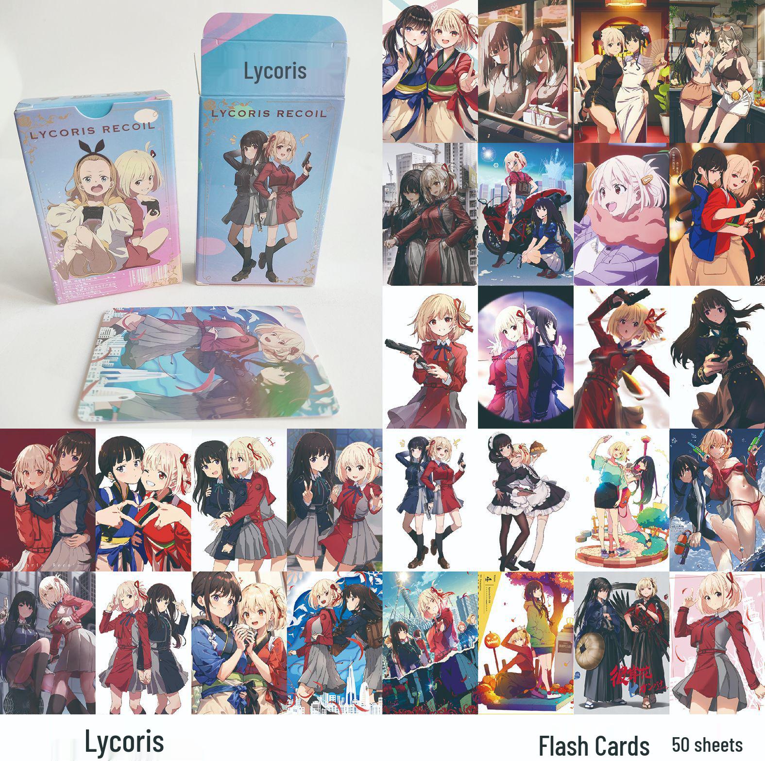 Lycoris Recoil Laser Glitter Mini Cards, Box of 50 Sheets Lycoris Recoil