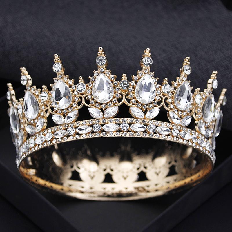 Royal Queen King Tiaras and Crowns for Women Princess Prom Wedding Party Full Round Diadem Bridal Hair Jewelry Accessories