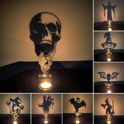 Halloween Schatten Kerzenhalter Gruseliger Sensenmann Kürbis Fledermaus Hexe Geist Schatten Teelichthalter Kerzenständer Tischdekoration