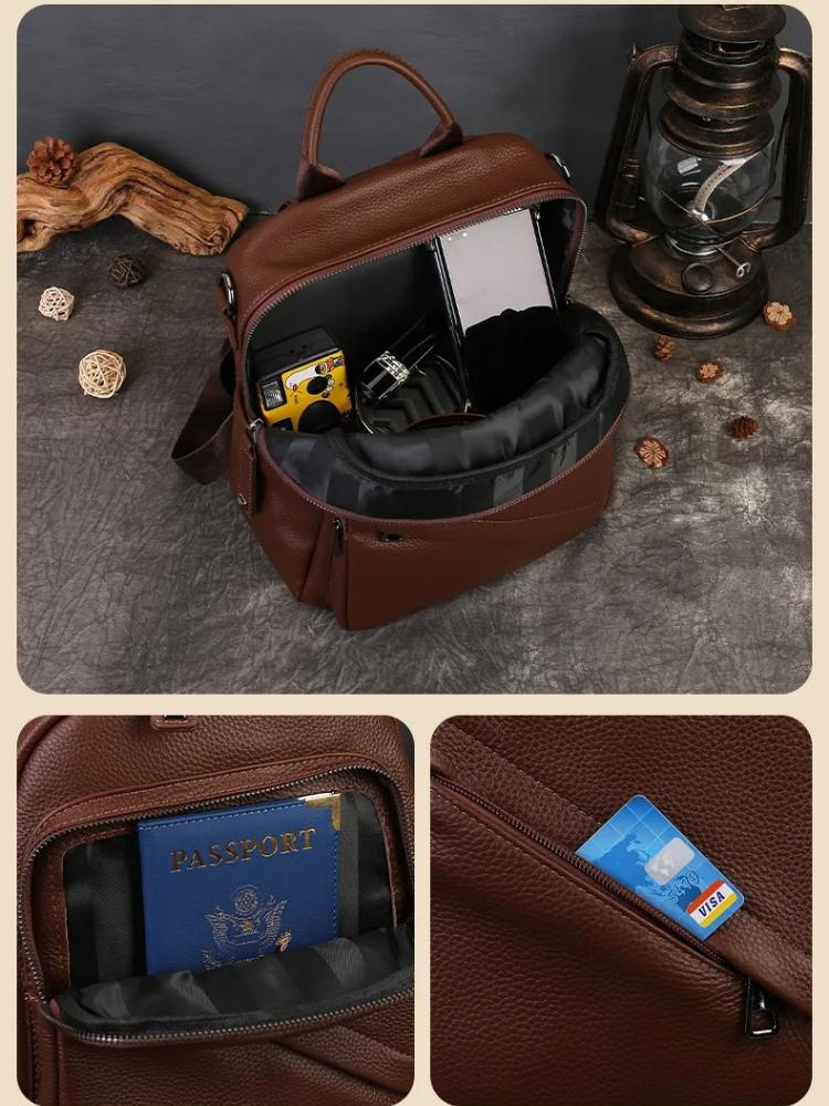 Johnature Unisex Backpack With High-end Texture And Large Capacity Commuting Genuine Leather Backpack