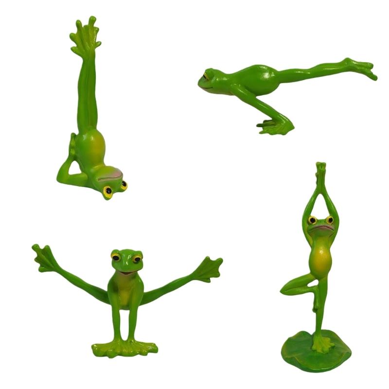 Set of 4 Creative Resin Yogas Frogs Figurine Decors 4 Different Yogas Pose Frogs Sculpture Statue Collectible Figurines 1