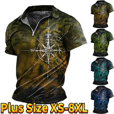 Rahat Yaka T-shirt Genç erkek Moda Fermuar kısa kollu tişört erkek 3D Koordinat Desen Baskı T Gömlek