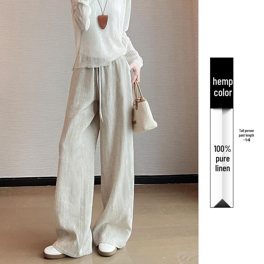 Women's Summer Linen Wide-Leg Pants - Casual Loose Fit, Breathable Straight Drape, Lazy Style, Yamamoto Inspired