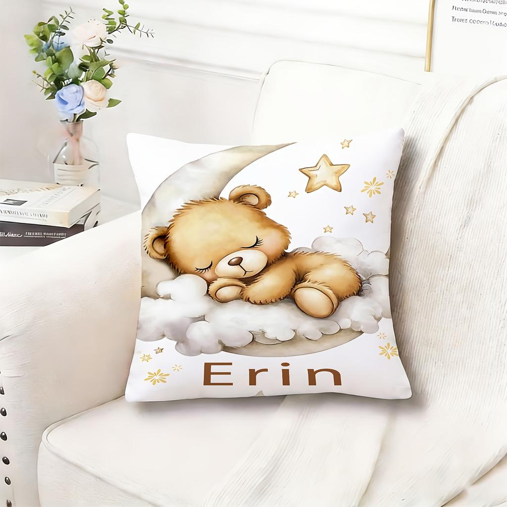 Cartoon Bear Print Pillow Cover, Machine Washable & All-Season Universal, Home Sofa Cushion Pillowcase