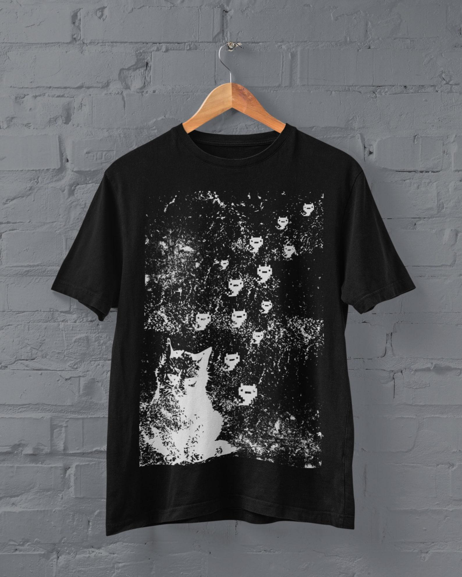 Harajuku Cat T Shirt, Nu Goth Clothing, Cyberpunk Clothing, Grunge Clothing, Egirl Shirt, Streetwear Grafitti T Shirt, Pastel Goth Clothing, L