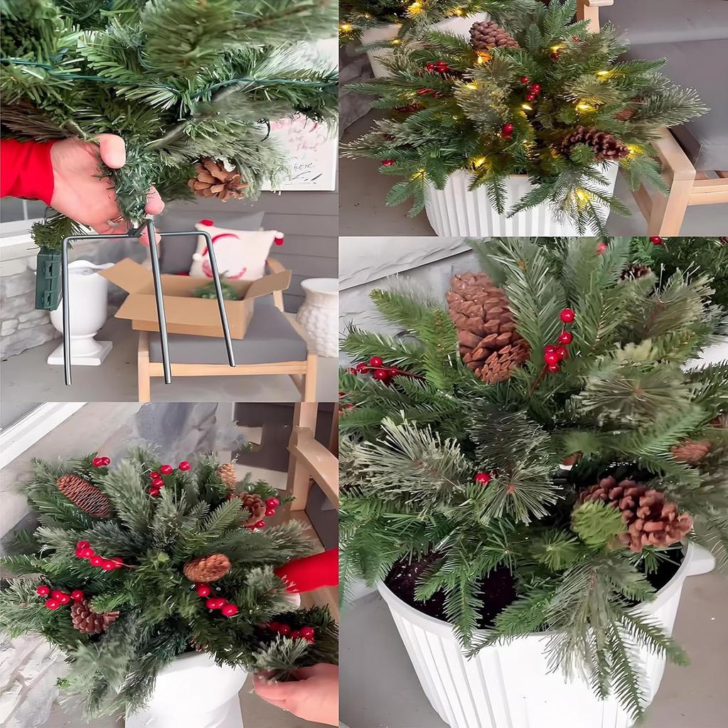 Faux Holiday Planter Filler, LED Christmas Planter Decor, Outdoor Christmas  With Lights, Pre-Lit Christmas Planter Decor, 8 Light Modes