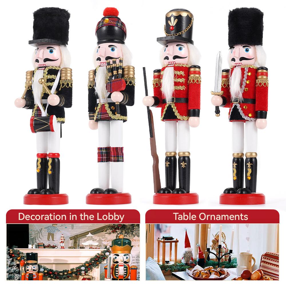 30CM Nutcracker solid wood wrapped fabric new and unique handicraft decorative soldier figure Christmas decorative statue gift