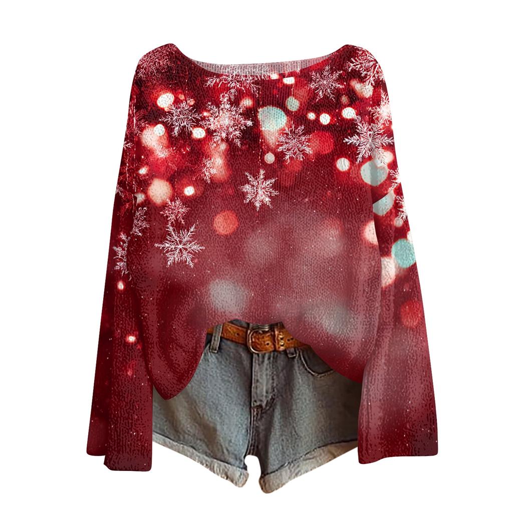 Womens  Fall Sweaters Long Sleeve Print Tops Pullover Sweaters Loose Dressy Casual Basic Clothes