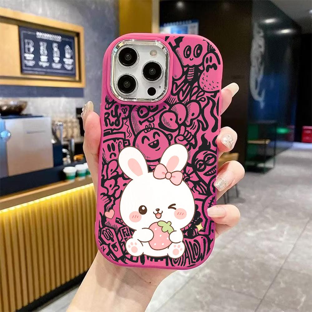 Phone Case: 2D Flat Design Suitable for iPhone 18 17 16 15 14 13 Pro Protective Case, Couple Style, Little Strawberry Bunny, Christmas and Halloween G