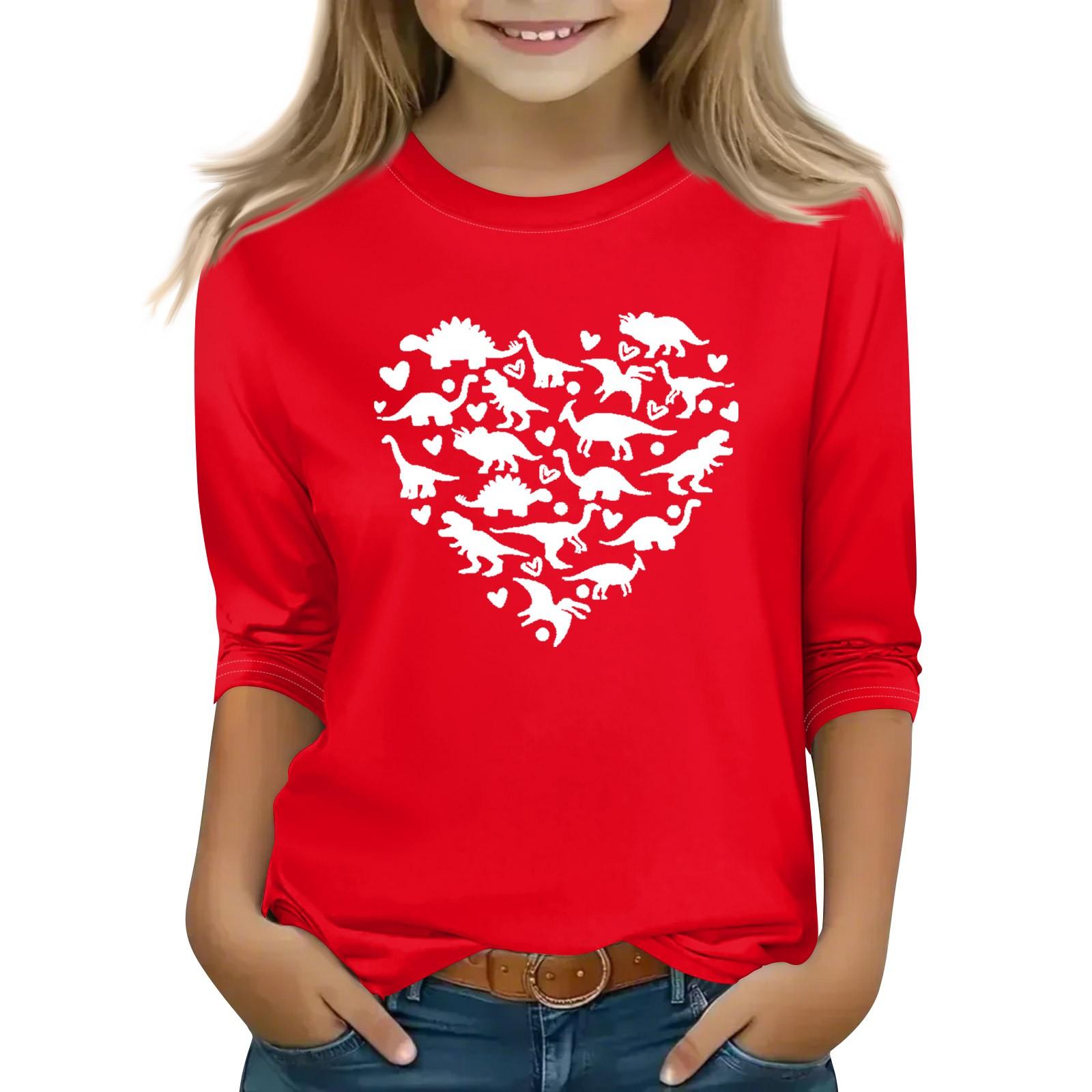 

Топы с принтом для девочек 5-16 лет с круглым вырезом и рукавами 3/4 Футболки Модные топы Наряды Футболки 160 арбуз красный