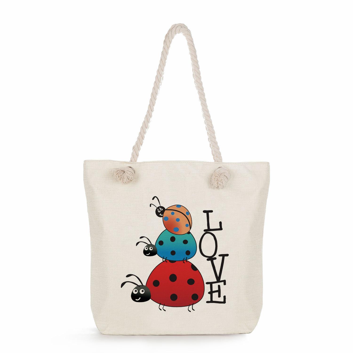 

Multifunctional Ladybug Printed Thick Rope Shoulder Beach Bag Casual large capacity handbag 7594 KTB