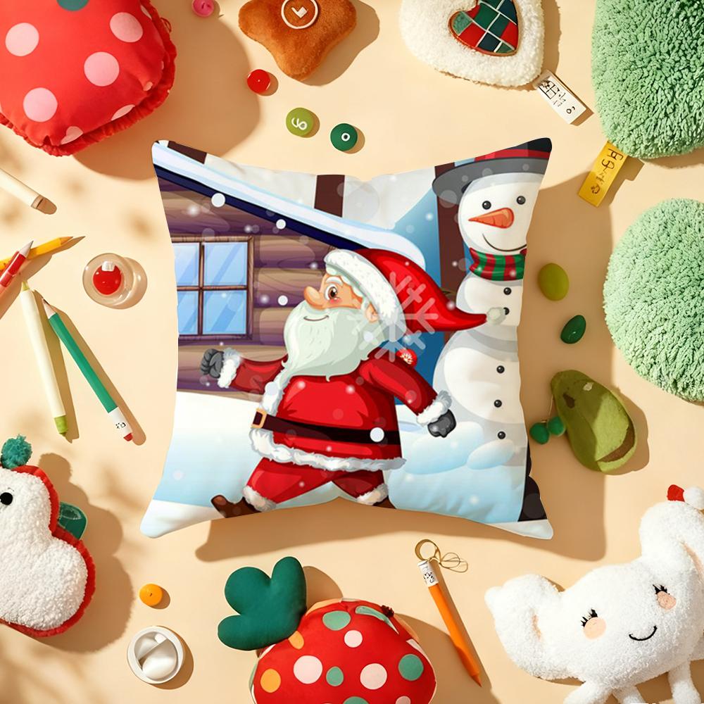 Classic Father Christmas Pillow Case Plush Fabric Soft Double-Sided Printed Sofa Warm Winter Home Gift Cushion Cover