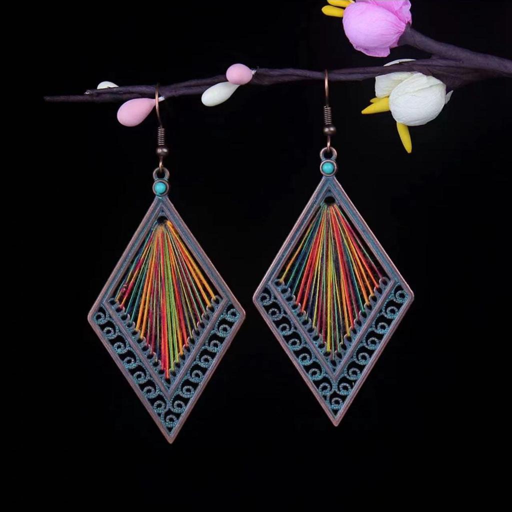 Bohemian Turquoise Owl Dream Catcher Tassel Earrings for Women