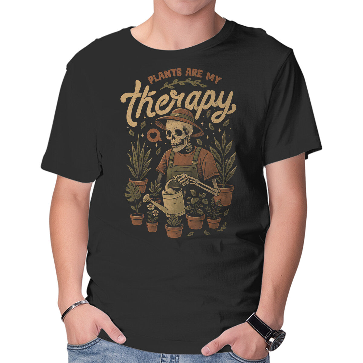 Unisex Crew Neck T-Shirt Plants Are My Therapy Graphic Short Sleeve Casual Tee XXXL