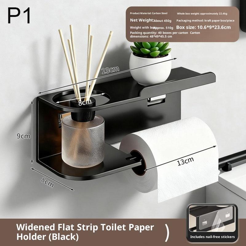 1Pc No-Drill Toilet Paper HolderPhone Stand Metal Storage Rack Kitchen Towel Holder Seasoning Bottle Bathroom Wall Roll Paper