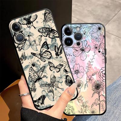 Case for Apple iPhone 17 Pro Max 12 11 16 14 13 XR XS MAX Air 15 Pro 7 8 Funda Phone Cover Retro Butterfly Flower
