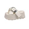 Thick-soled slippers for women to wear 2025 summer soft leather cross-toe stepping on shit sandals casual lazy slippers