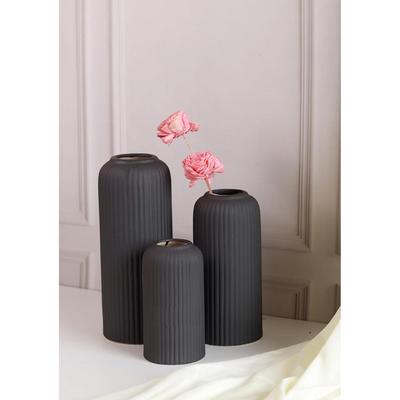 Moderne Keramik-Blumenvase für Wohnzimmer, Blumentöpfe für Heimdekoration, Heimdekor, Linienvase (Set aus 3 Stück) Schwarz