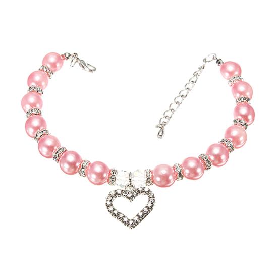 Beauty Rhinestone Faux Pearl Love Heart Pendant Puppy Pet Dog Collar Necklace S розовый