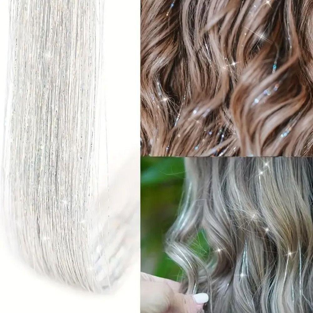 Glitzernde Lametta Haarverlängerungen Hitzebeständige Synthetische Glänzende Fäden Für Kinder Mädchen Frauen