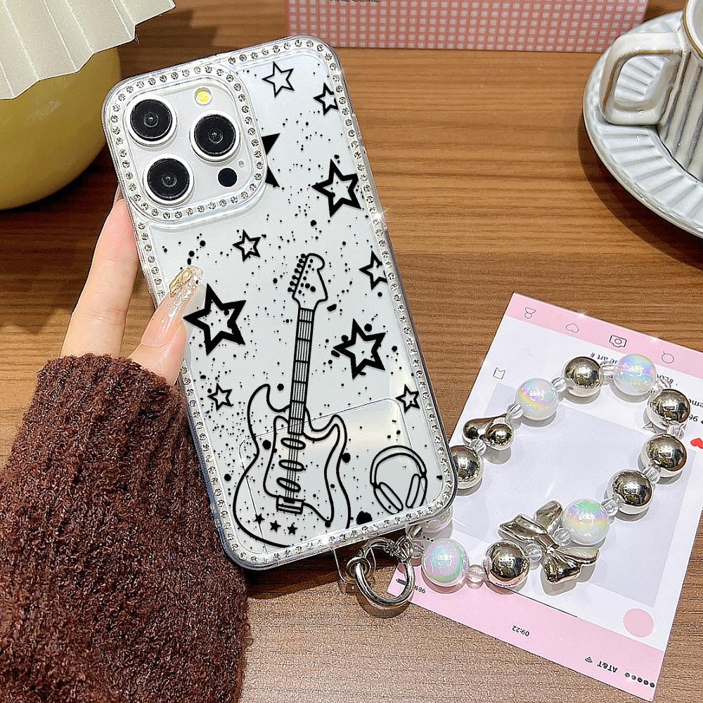 Bracelet Chain Phone Case For iPhone 17 16 15 13 14 for 17Air 17 12 14 16 Pro 17 14 16 Pro Max Sparking Diamond Cute Pattern Hard Cover With Lanyard