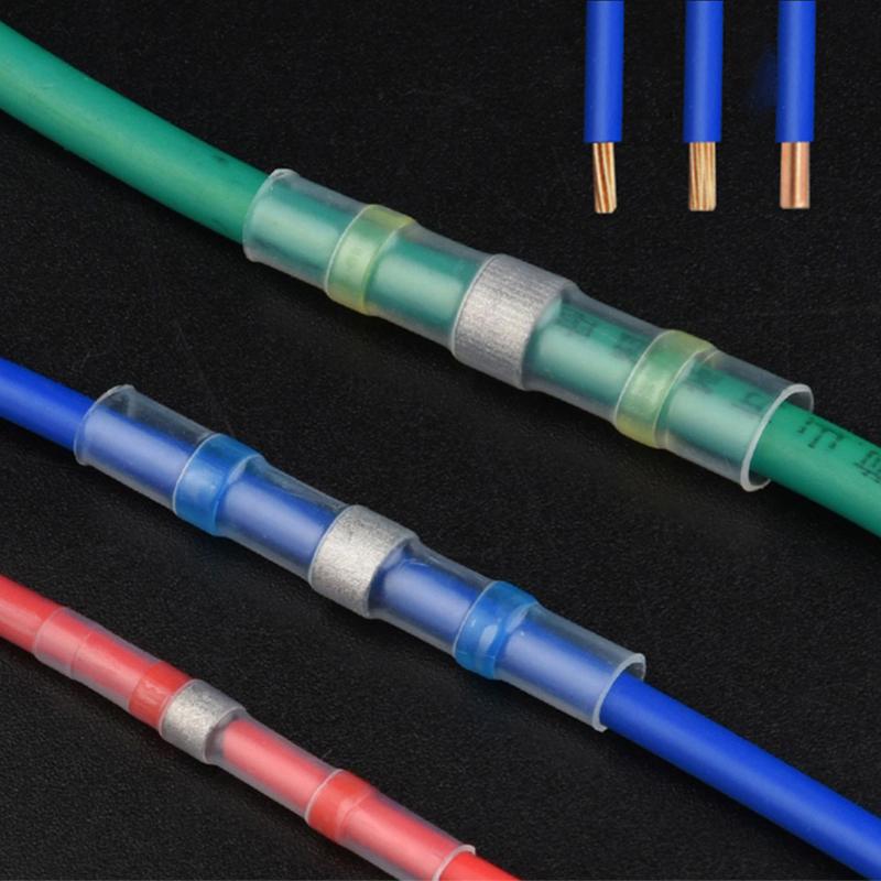 50pcs SST Heat Shrinkable Tube Waterproof Solder Ring Wire Connectors Awg22-18 Butt Bushing Electrical Splice Terminal