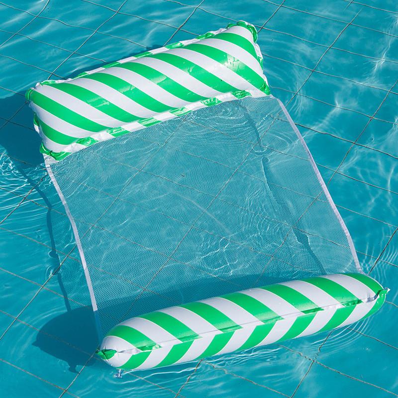 Eco-friendly Pvc Material Blue Striped Water Hammock For Adults With Foldable Design And Mesh Float