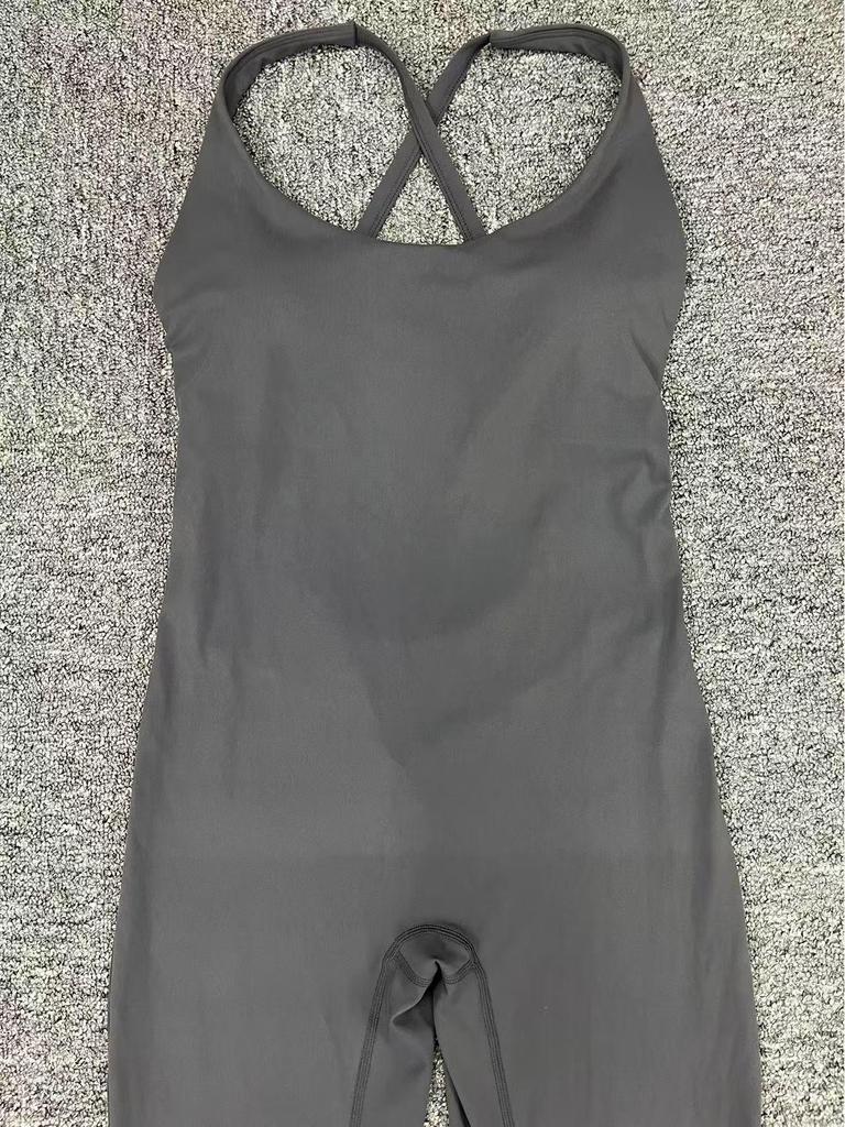 Cross-back LULU Style Aerial Yoga Jumpsuit with Adjustable Shoulders for Fitness and Sports.