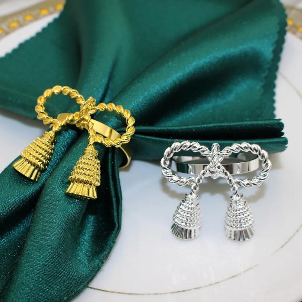 Table Decor Bow Napkin Rings Gold,Silver Elegant Table Decor For Events Kitchen Reusable Set Creative Bow Design